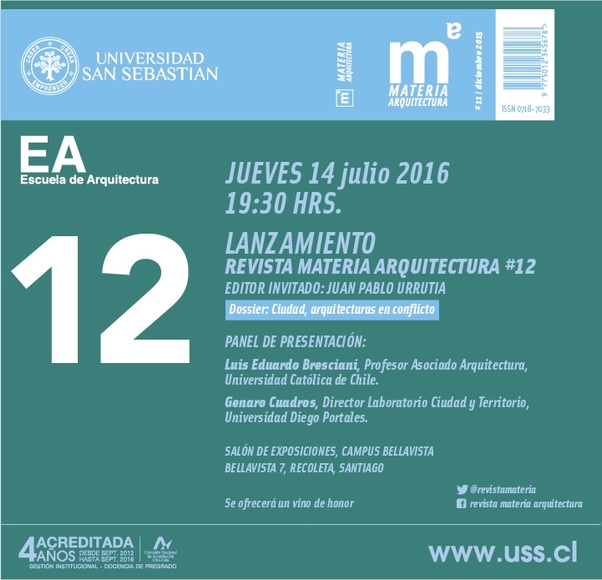 Lanzamiento Revista Materia Arquitectura #12 - Imagen Principal