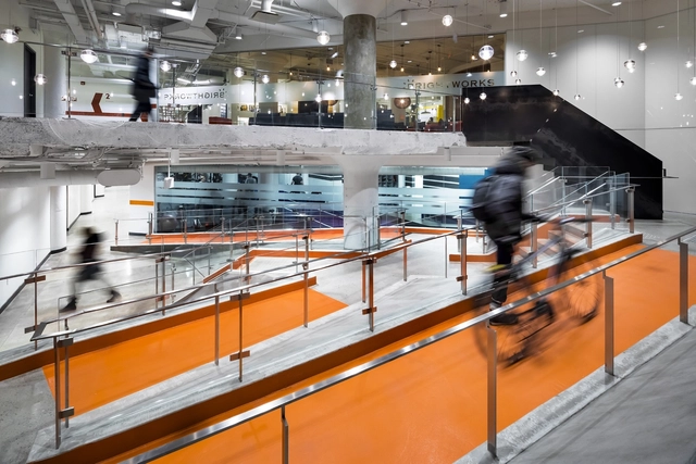 100 Broadview Lobby  / Quadrangle Architects & Interiors - Offices, Handrail, Stairs