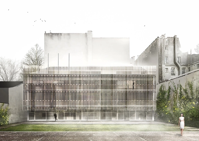 Tomas Ghisellini Architects Propose Shimmering Extension to the Italian Institute of Culture in Paris - Courtyard, Facade