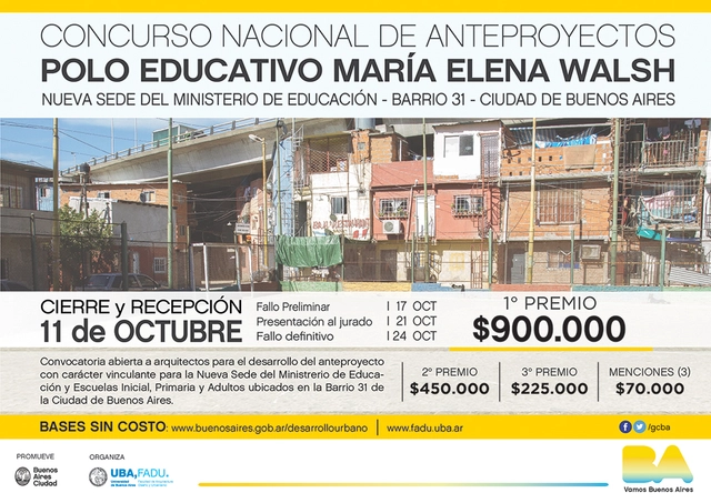 Concurso Nacional de Anteproyectos Polo Educativo María Elena Walsh / Buenos Aires - Imagen Principal