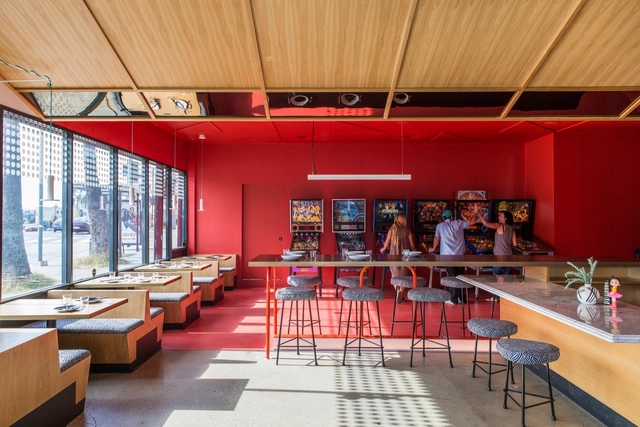 Button Mash / Design, Bitches - Restaurants & Bars, Beam, Door, Table, Chair