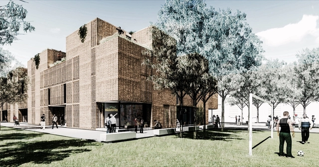 Mención honorífica Concurso de anteproyectos para la relocalización de viviendas en el Riachuelo - Barrio Orma / Buenos Aires - Fachada