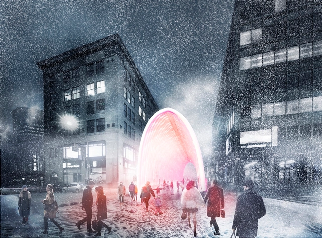 Inflatable Arches Chosen to Reimagine St. Catherine Street Construction Site - Facade, Arch