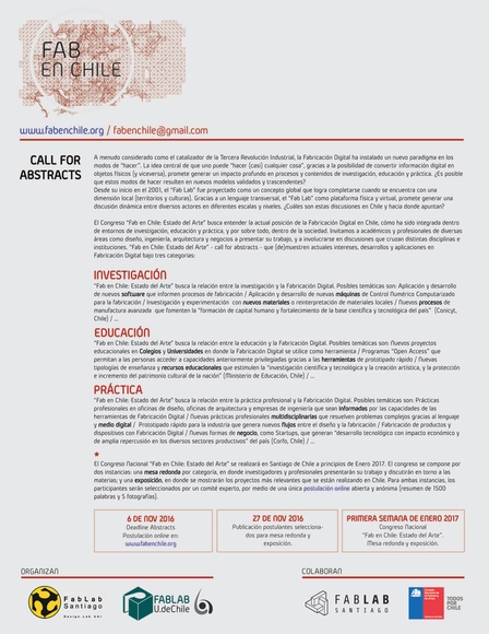 Call for Abstracts. 'Fab en Chile: Estado del Arte' - Imagen Principal