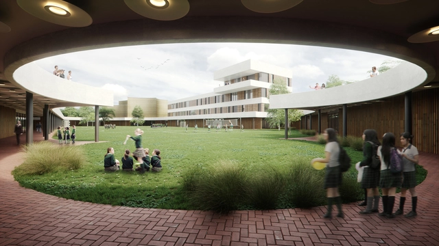 Ampliación y Reforma de Colegio en Miraflores en Lima, Perú / Jorge Álvarez‐Builla y Victor Garzón - Escuelas, Jardín, Fachada