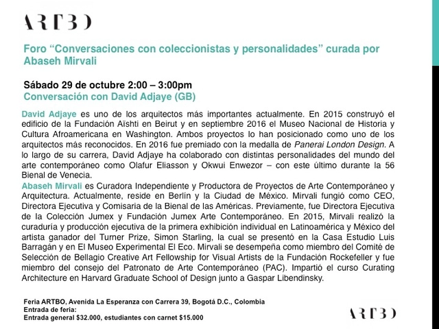 Foro ArtBO 2016: Conversación con David Adjaye - Imagen Principal