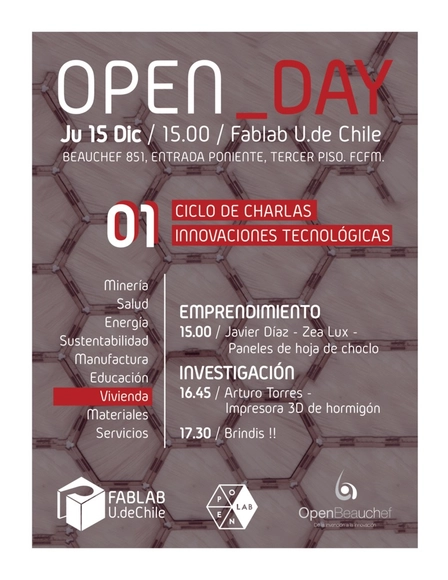 Openday! Ciclo de charlas y conversatorios sobre Innovaciones Tecnológicas en el FabLab U. de Chile ( Facultad de Ciencias Físicas y Matemáticas U. de Chile ) - Imagen Principal