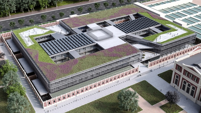 Conoce el primer premio del concurso nacional para las Oficinas Centrales AySA en Buenos Aires  - Jardín, Fachada