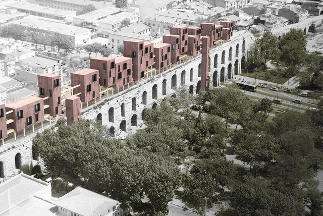 Projeto propõe anexo habitacional de madeira a um aqueduto do século IV em Istambul - Imagem de Destaque