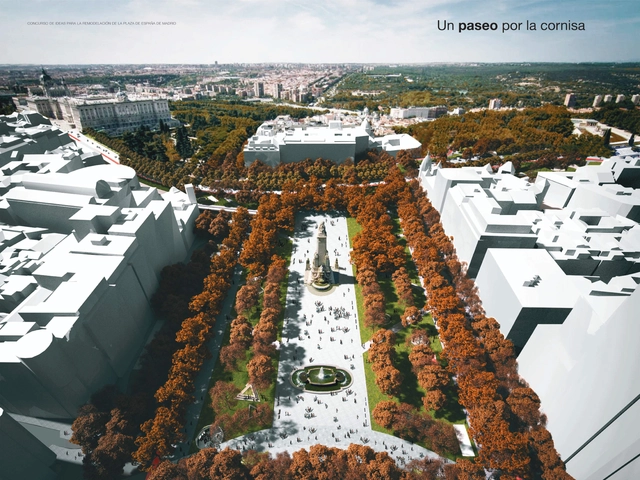 'Un paseo por la cornisa', proyecto finalista para remodelar la Plaza de España en Madrid - Imagen Principal
