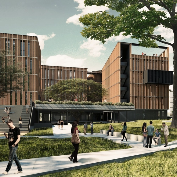 Espacio Colectivo Arquitectos, primer lugar en Concurso Edificio de Laboratorios de la Universidad Javeriana de Cali - Universidad, Patio interior, Fachada