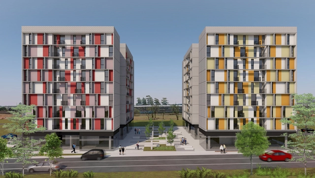 3º Lugar no concurso CODHAB-DF para edifícios de uso misto em Santa Maria/DF - Fachada