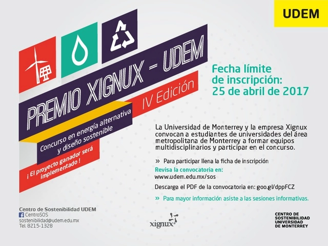 Premio Xignux-UDEM: Concurso en energía alternativa y diseño sostenible, IV Edición 2017 "Postulaciones abiertas" - Imagen Principal
