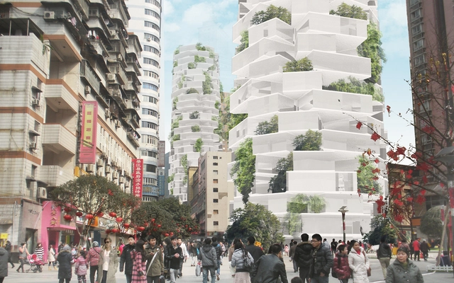 NO ARCHITECTURE destaca la sustentabilidad urbana y la interacción con torres residenciales alternativas en China - Apartamentos, Fachada, Urbano