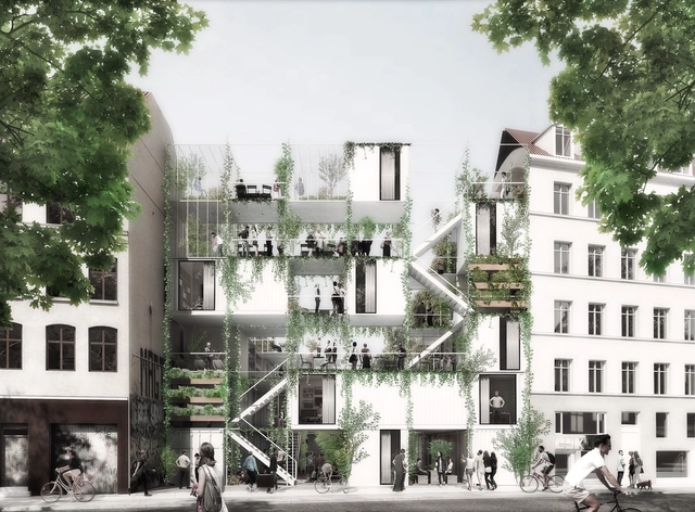 WE architecture + Erik Juul propõem jardim urbano e habitação para moradores de rua em Copenhague - Fachada