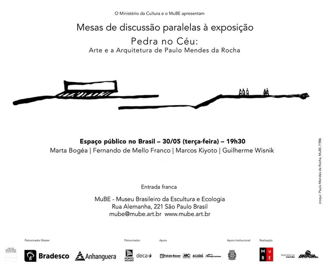 Mesa de discussão paralela à exposição "Pedra no Céu: Arte e Arquitetura de Paulo Mendes da Rocha" - Imagem de Destaque