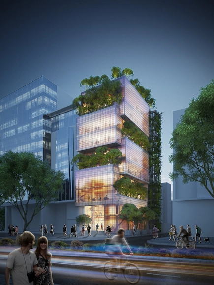 VTN Architects Design Stacked Glass Block Headquarters in Ho Chi Minh City - Facade, Cityscape