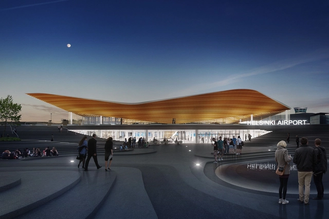 Helsinki Airport to Be Transformed with Undulating Roof and Public Landscape - Facade, Lighting