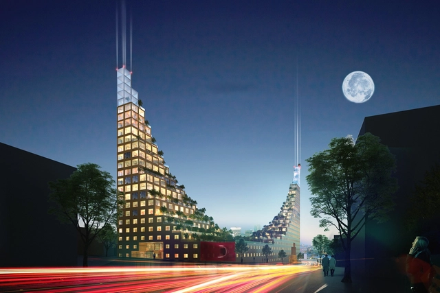 Edifício residencial em Birmingham inspira-se nos jardins suspensos da Babilônia -  Sustentabilidade E Design Ecológico, Fachada, Arco, Urbano