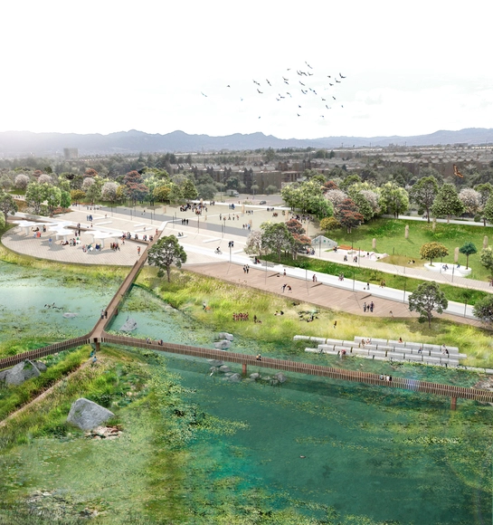 Colectivo 720, tercer lugar en concurso de ideas del futuro Parque Juan Amarillo de Bogotá - Parque, Jardín, Costa