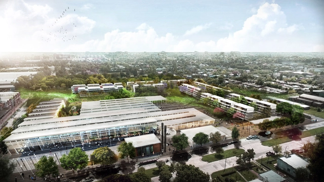 2NG Estudio de Arquitectura + Carolina Gazzaneo, mención honrosa en concurso para transformar la Paylana en Uruguay - Vivienda Colectiva, Jardín, Fachada, Urbano