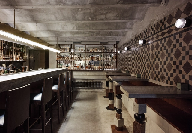 Public Bar / NOWADAYS office - Adaptive Reuse, Beam, Door, Chair, Table