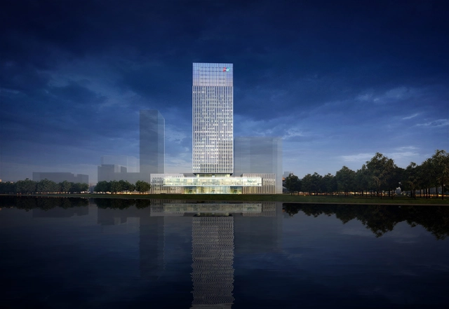 gmp Architekten Designs Glass Tower Headquarters for China UnionPay in Shanghai  - Facade, Cityscape