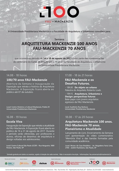Semana Arquitetura Mackenzie 100 Anos - FAU-Mackenzie 70 Anos - Imagem de Destaque