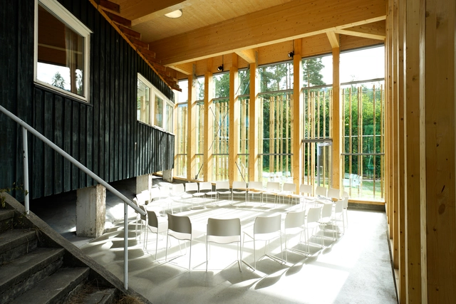 Hegnhuset Memorial and Learning Center / Blakstad Haffner Arkitekter - Restoration, Kitchen, Beam, Facade, Chair, Table