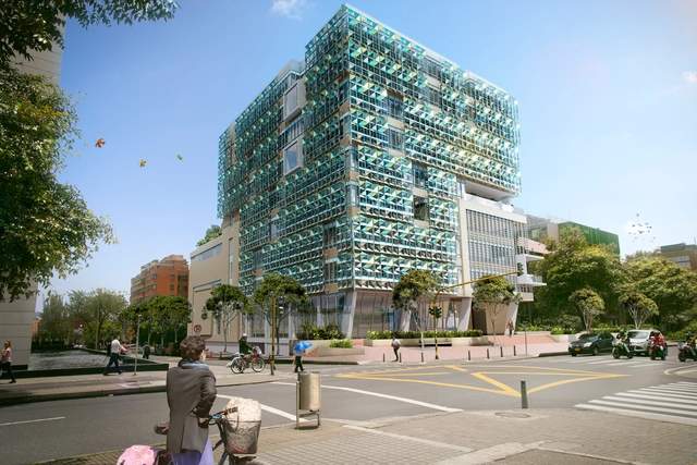 Universidad EAN presenta diseño del primer edificio en Colombia bajo el concepto Cradle to Cradle - Sustentabilidad Y Diseño Ecológico, Fachada, Bancas, Urbano