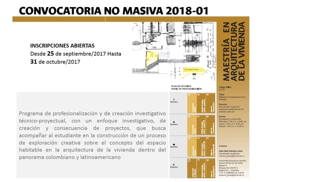Convocatoria Maestría Arquitectura de la Vivienda de la Universidad Nacional de Colombia  - Imagen Principal