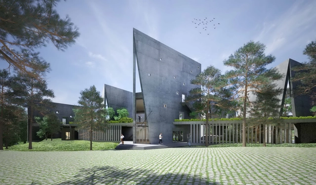 VTN Architects Designs Office Retreat Formed from Book-Shaped Studios - Garden, Facade, Lighting