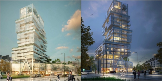 Luminous, Transparent Mixed Use Tower Will Mark the Skyline of Saint-Malo, France - Residential, Facade, Bench, Cityscape