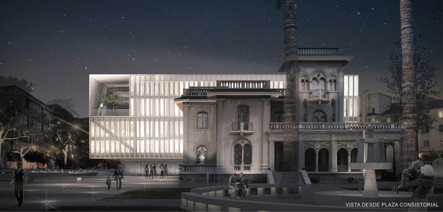 Gubbins-Polidura, segundo lugar en concurso del nuevo edificio municipal de Providencia - Ayuntamiento, Fachada, Pilares, Arco