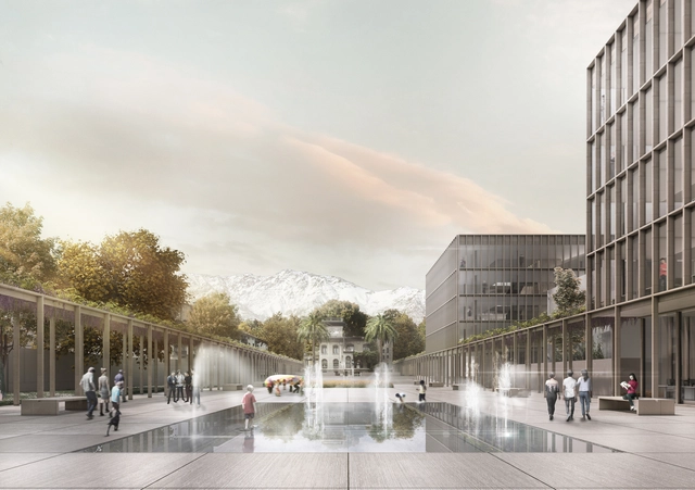 B+V Arquitectos + CHEB Arquitectos + François Jullien, mención honrosa concurso edificio municipal Providencia y su plan maestro  - Edificios Municipales, Fachada