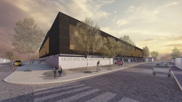 Prado Arquitectos obtiene primer lugar en concurso del nuevo Liceo José de la Cruz Miranda Correa en Chile - Escuela Primaria, Fachada