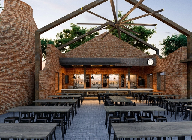 Bar del Parque La Ruina  / Tamen Arquitectura - Bar, Patio, Puerta, Fachada, Fijación Vigas, Arco, Mesas, Sillas, Iluminación, Bancas