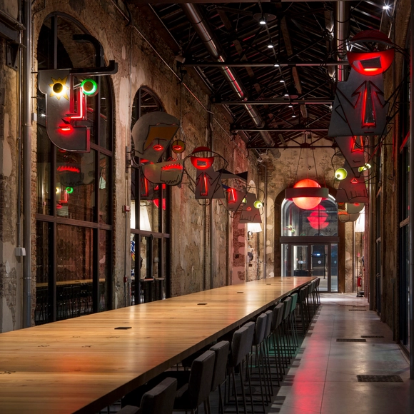SNODO / Gruppo Building + Boffa Petrone & Partners - Adaptive Reuse, Arcade, Arch, Lighting, Table
