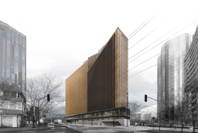 Propuesta de Mathias Klotz y Carme Pinós para el concurso Puerta Las Condes - Residencial, Fachada, Urbano