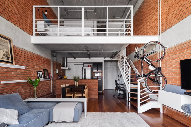 Loft São Paulo / treszerosete - Interiores De Apartamentos, Cozinha, Viga, Fachada, Corrimão, Escada, Mesa, Cadeira