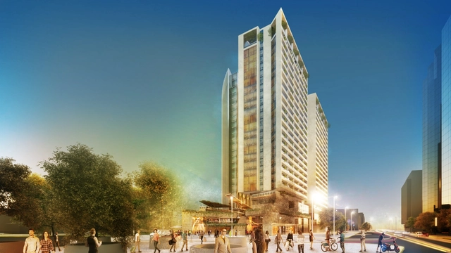  Propuesta de DLA Arquitectos y  KPF para el Concurso Puerta Las Condes - Residencial, Fachada, Urbano