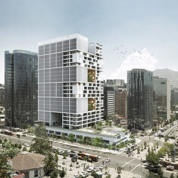  Propuesta de Gonzalo Mardones + b720 Fermín Vázquez Arquitectos para el Concurso Puerta Las Condes  - Residencial, Fachada, Urbano