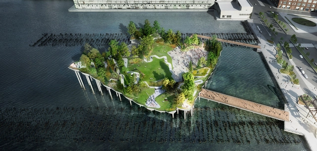 Construção do Pier 55 de Heatherwick Studio é retomada em Nova Iorque - Imagem de Destaque