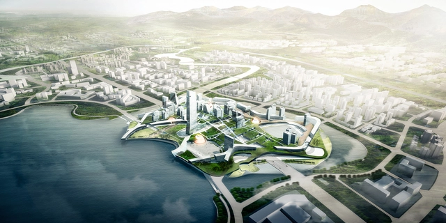 Morphosis divulga masterplan para novo hub tecnológico em Unicorn Island, na China - Imagem de Destaque