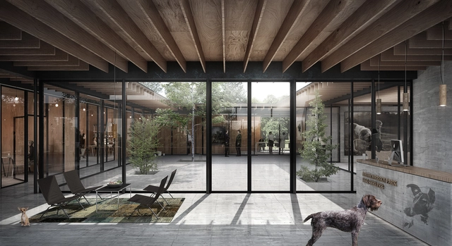 Dogchitecture: WE Architecture Designs a Center That Challenges Traditional Animal Shelters - Courtyard, Door, Facade, Beam, Lighting