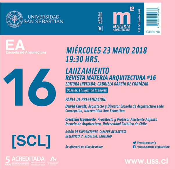 Lanzamiento Revista Materia Arquitectura #16 - Imagen Principal