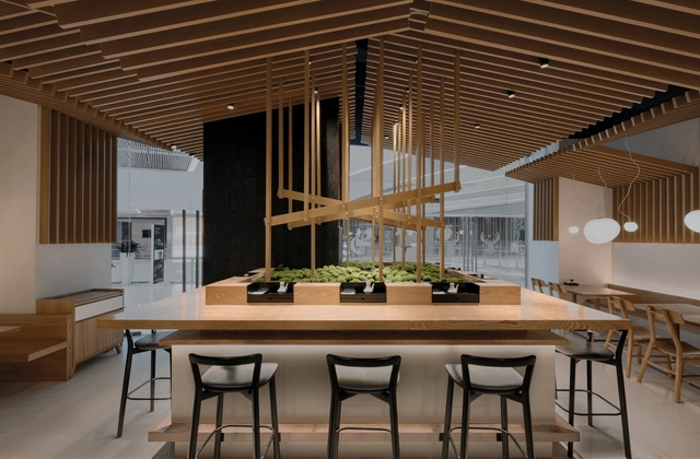Ramen Musashi / Golucci Interior Architects - Interior Design, Kitchen, Beam, Facade, Table, Chair