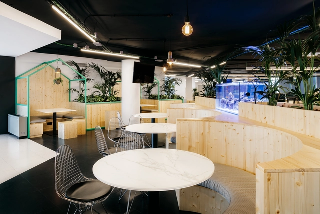 Creación de Oficinas para Badiapp / Meta-studio - Interiores De Oficina, Cocina, Fijación Vigas, Mesas, Sillas, Iluminación