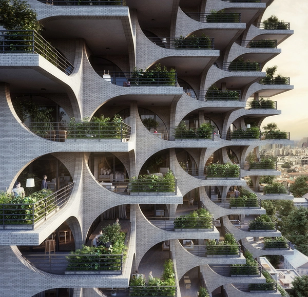Penda diseña cascada de terrazas y arcos de ladrillo para una torre residencial - Imagen Principal