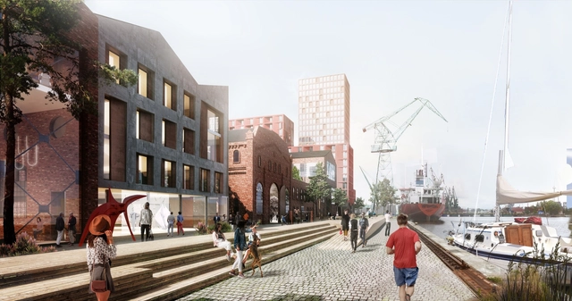 Henning Larsen divulga proposta de recuperação da histórica zona portuária de Gdansk na Polônia - Imagem de Destaque